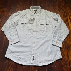NWT Woolrich Shirt Mens M White Striped Button Up Heavyweight Workwear Pocket